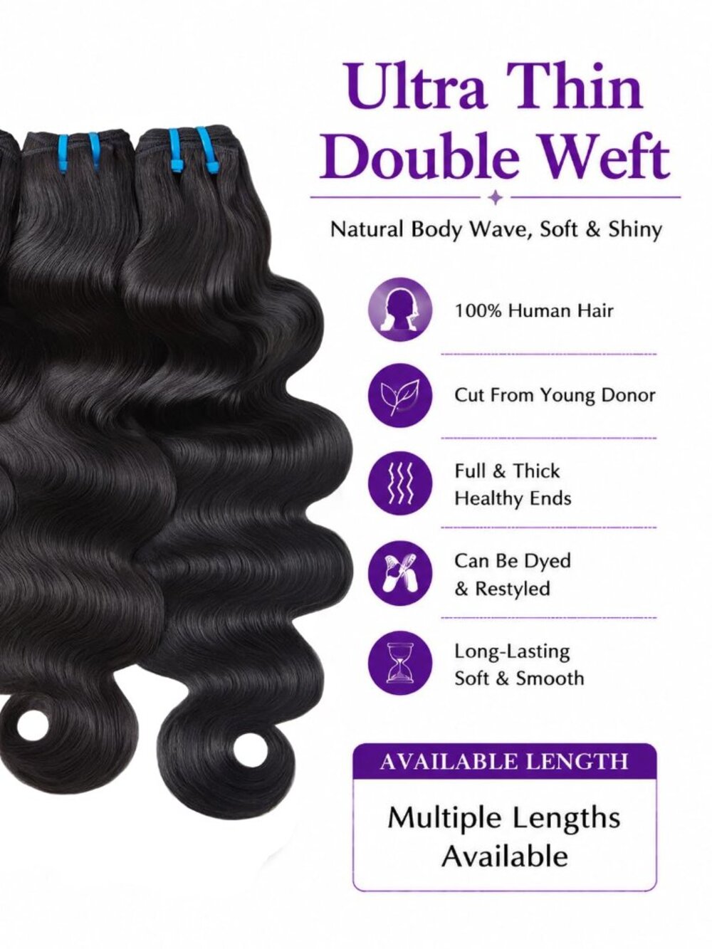 Keakea Body Wave Human Hair Sew-In Extensions 3 Bundles 16 18 20" Ntrl Black - Picture 2 of 3